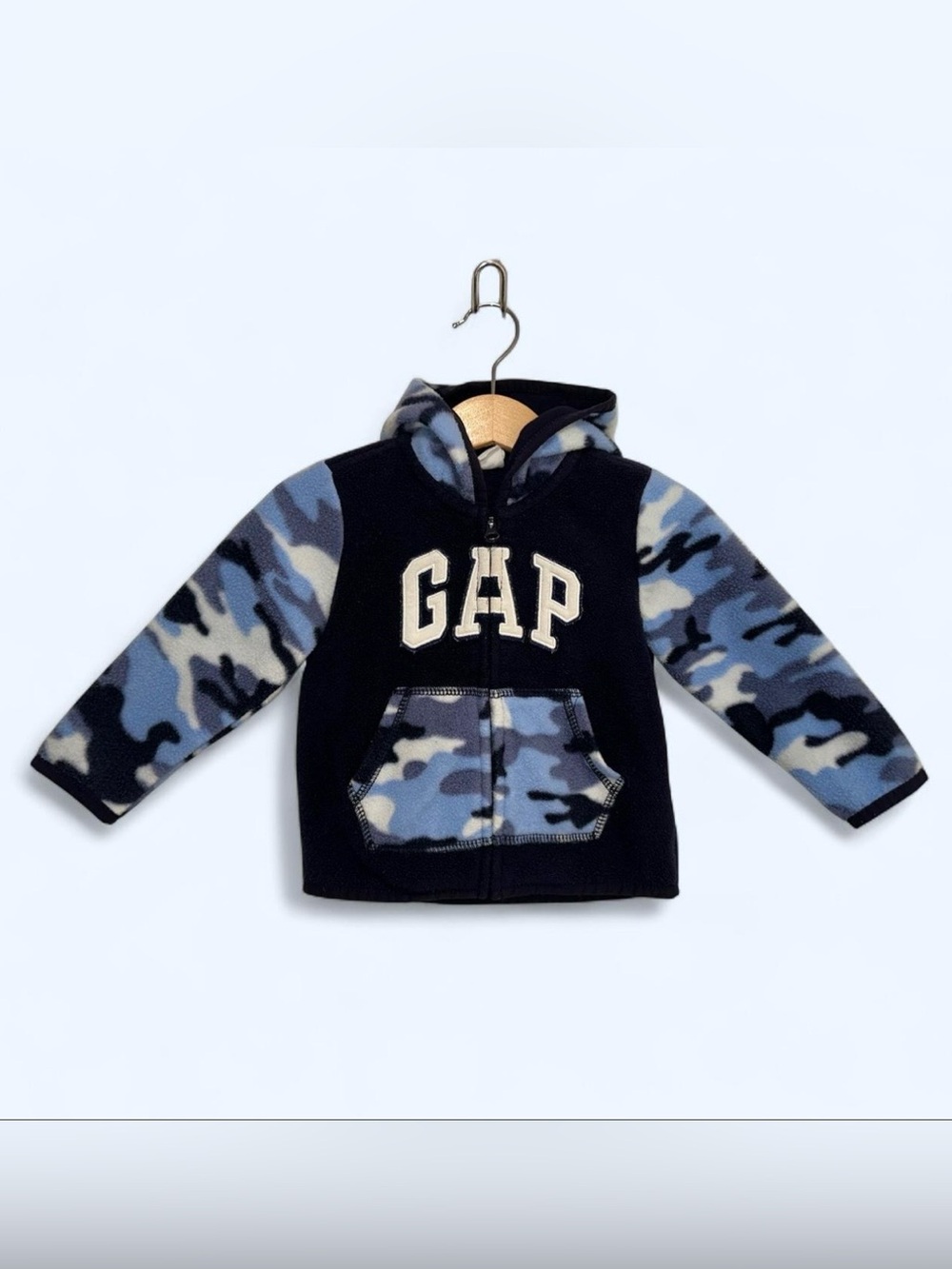 Gap Camo Colorblock Full Zip Fleece Hoodie in Navy/Blue Size 12-18 Months